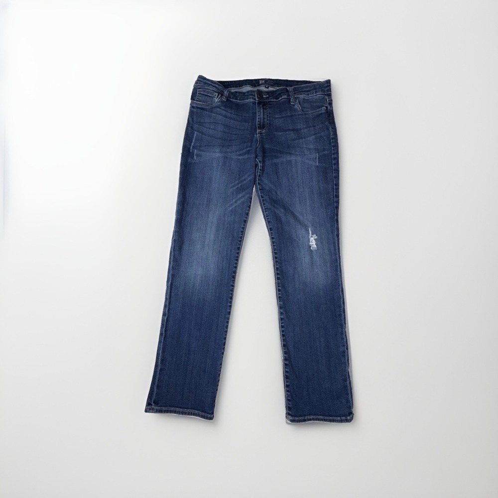 Kut from the Kloth Straight Leg Distressed Jeans Size 12 Medium Wash 34x30